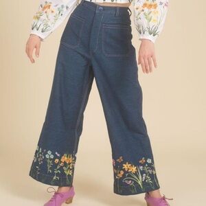 SAMANTHA PLEET Women's Flower Patch Pocket Jeans Floral Embroidered‎ Hem Size O